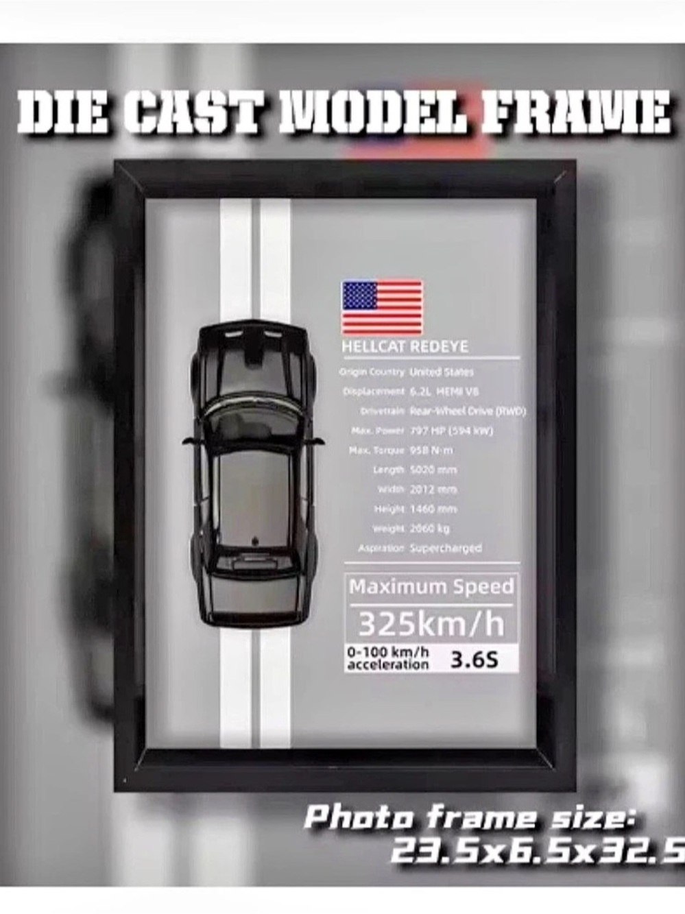 1:32 Alloy Hellcat Redeye Model 3D Stereo Wall Painting Photo Frame Die-Cast Car